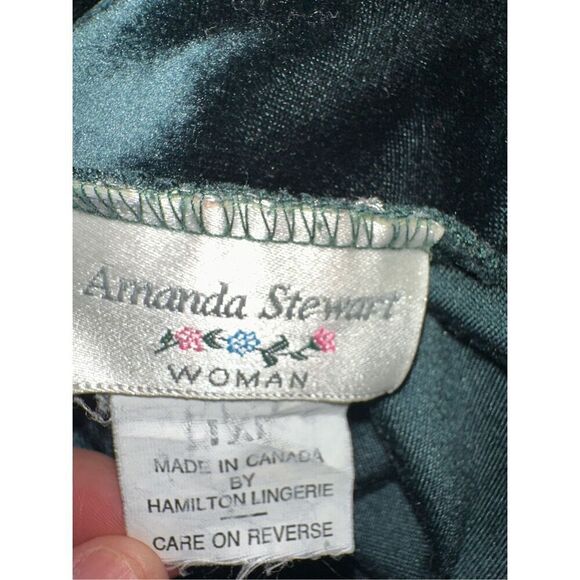 VTG Amanda Stewart Intimates Dark Green Velour Pullover 1/2 Zip Robe Women's 1XL - Picture 7 of 8